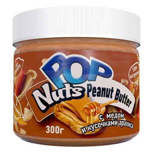 Арахисовая паста POP Nuts Peanut Butter с медом и кусочками арахиса, 300 г в Народная Семья